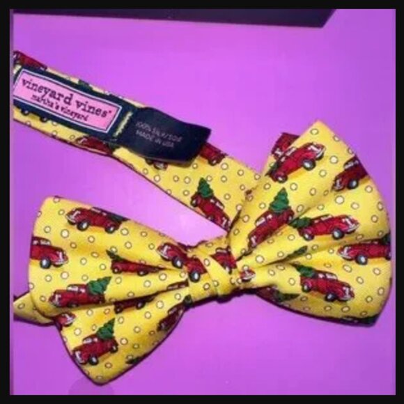 Vineyard Vines Boys Silk Bow Tie Yellow Woody Tree Print 10-14 Adjustable NWT - Picture 4 of 6